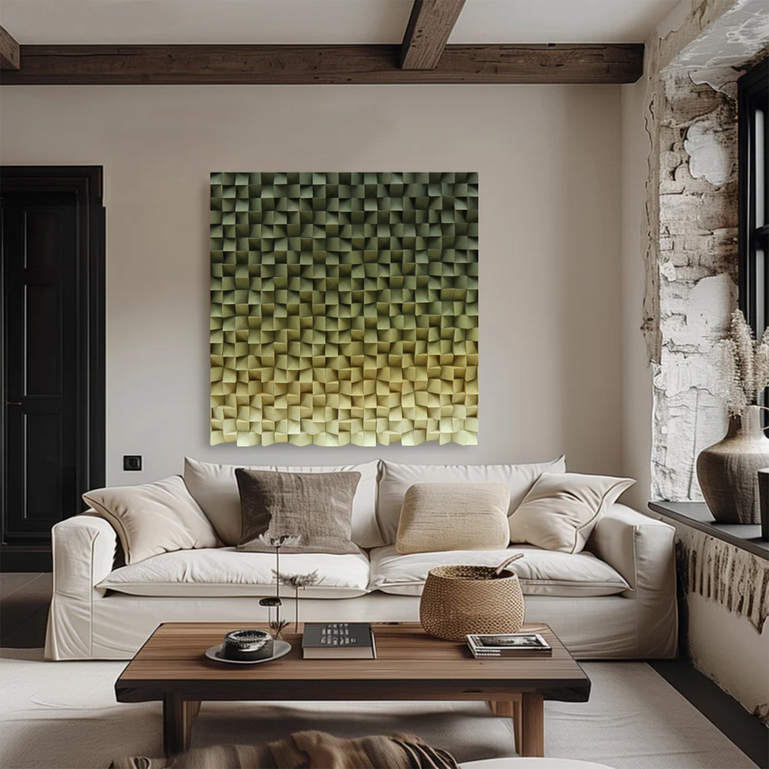 Green Wood wall Decor Wood Block Art Geometric Wood Art Sculptured art