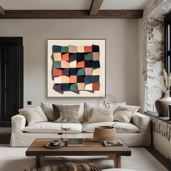Colorful wood wall Textured Art Colorful Wood collage decor painting