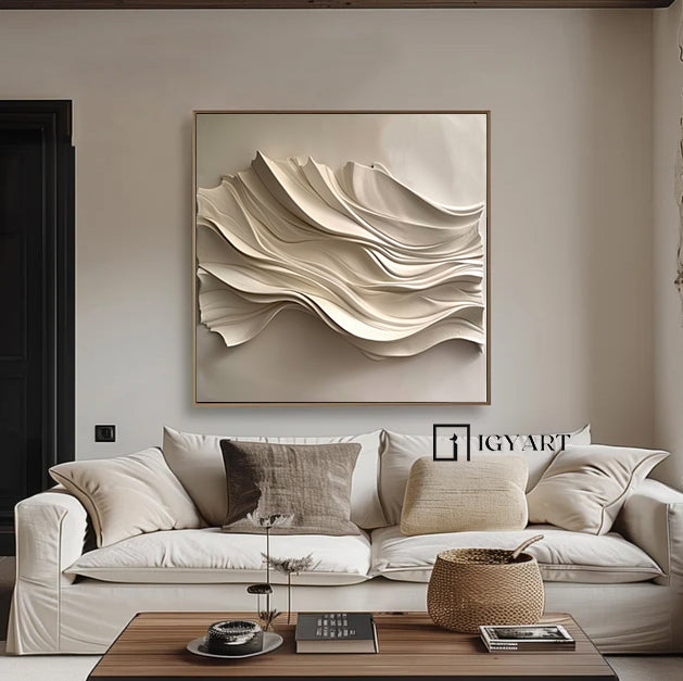 Wood carving wall art Beige Sculptured art 3D Textured Wall Decor 