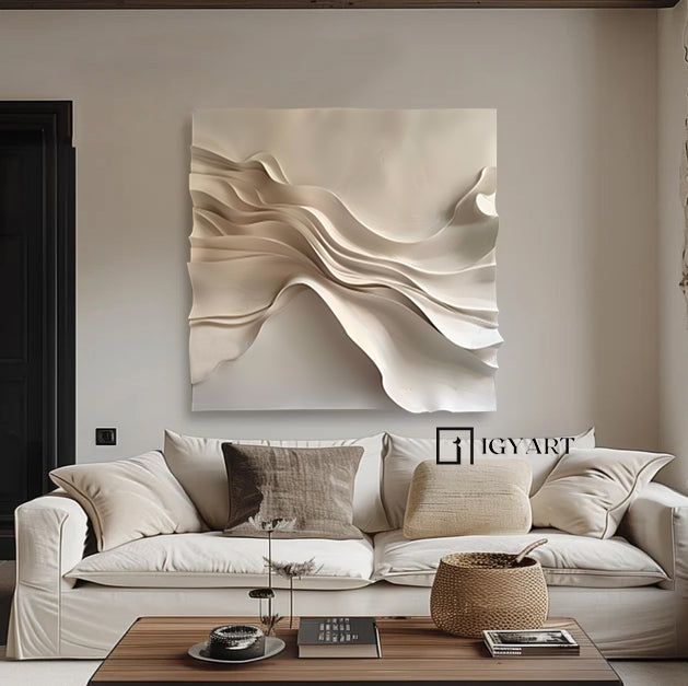 Wood carving wall art Beige Sculptured art 3D Textured Wall Decor 