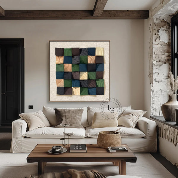 Colorful wood wall Textured Art Colorful Wood collage decor painting