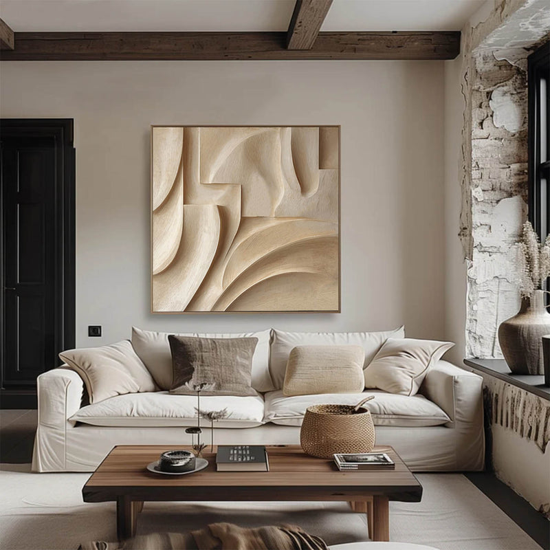 Beige Textured Wall Decor Wood 3D Textured Wall Decor Wood carving wall art