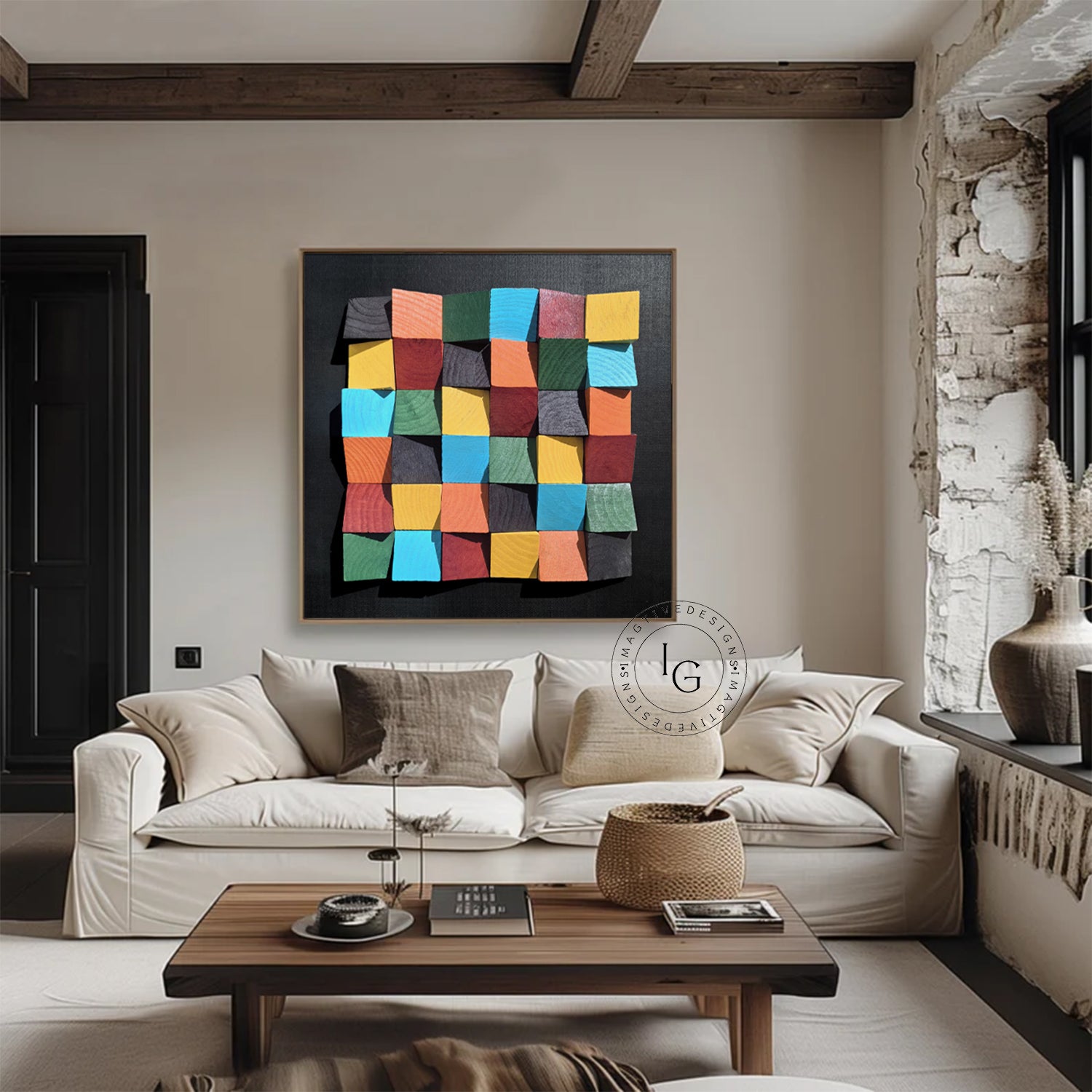 Colorful wood wall Textured Art Colorful Wood collage decor painting