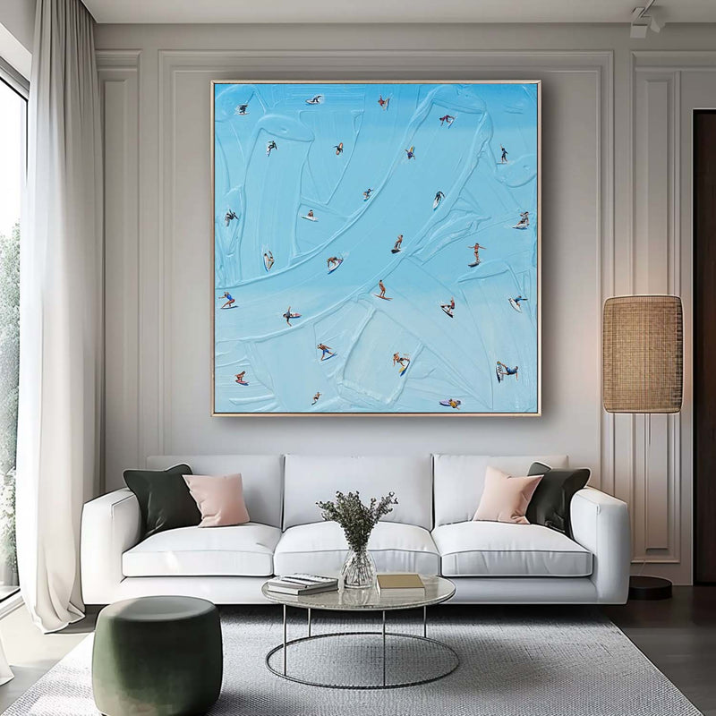 Blue Surf Painting Large Blue textured Abstract Painting Blue swimming painting holiday leisure painting