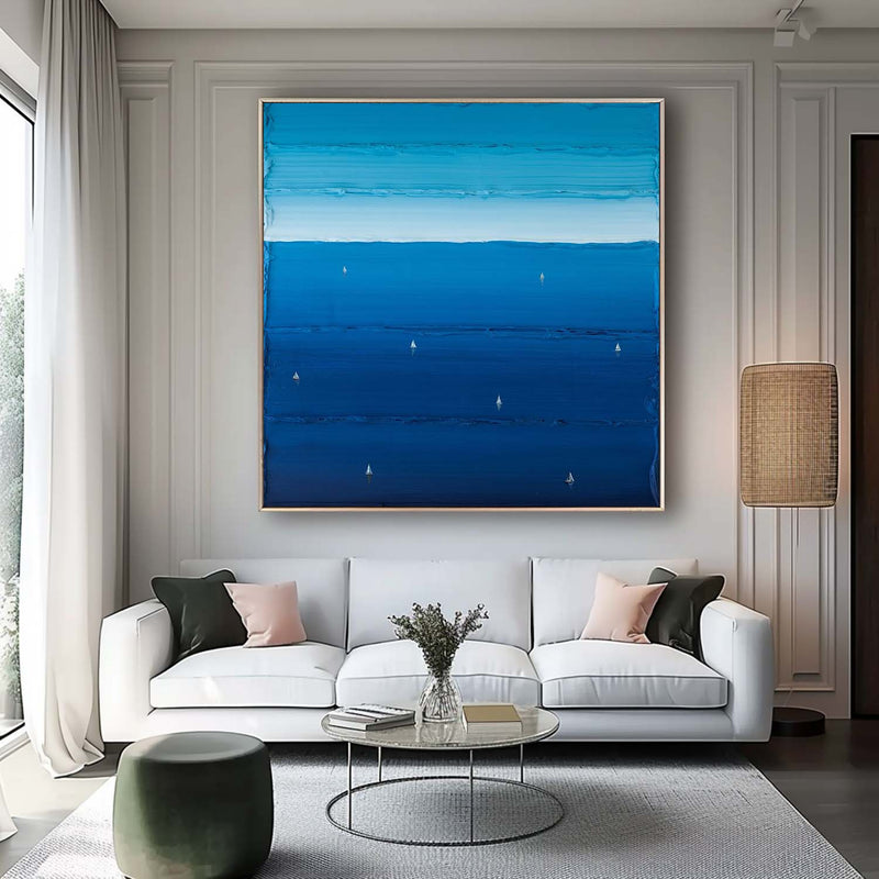 Holiday leisure painting Blue Surf Painting Large Blue textured Abstract Painting Blue Sailing art Blue surfing painting