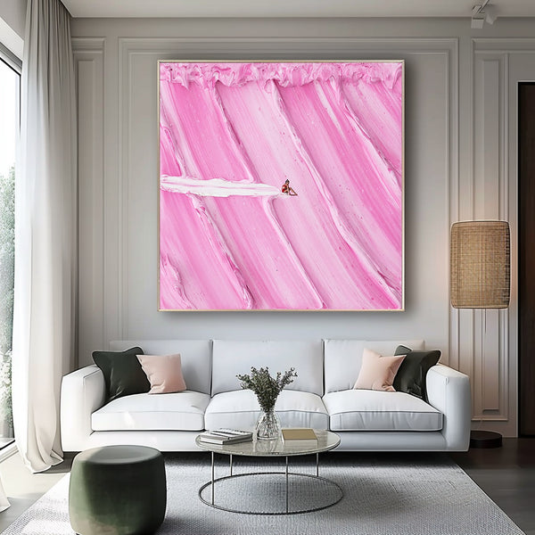 Large pink textured Abstract Painting pink Surf Painting pink swimming painting holiday leisure painting