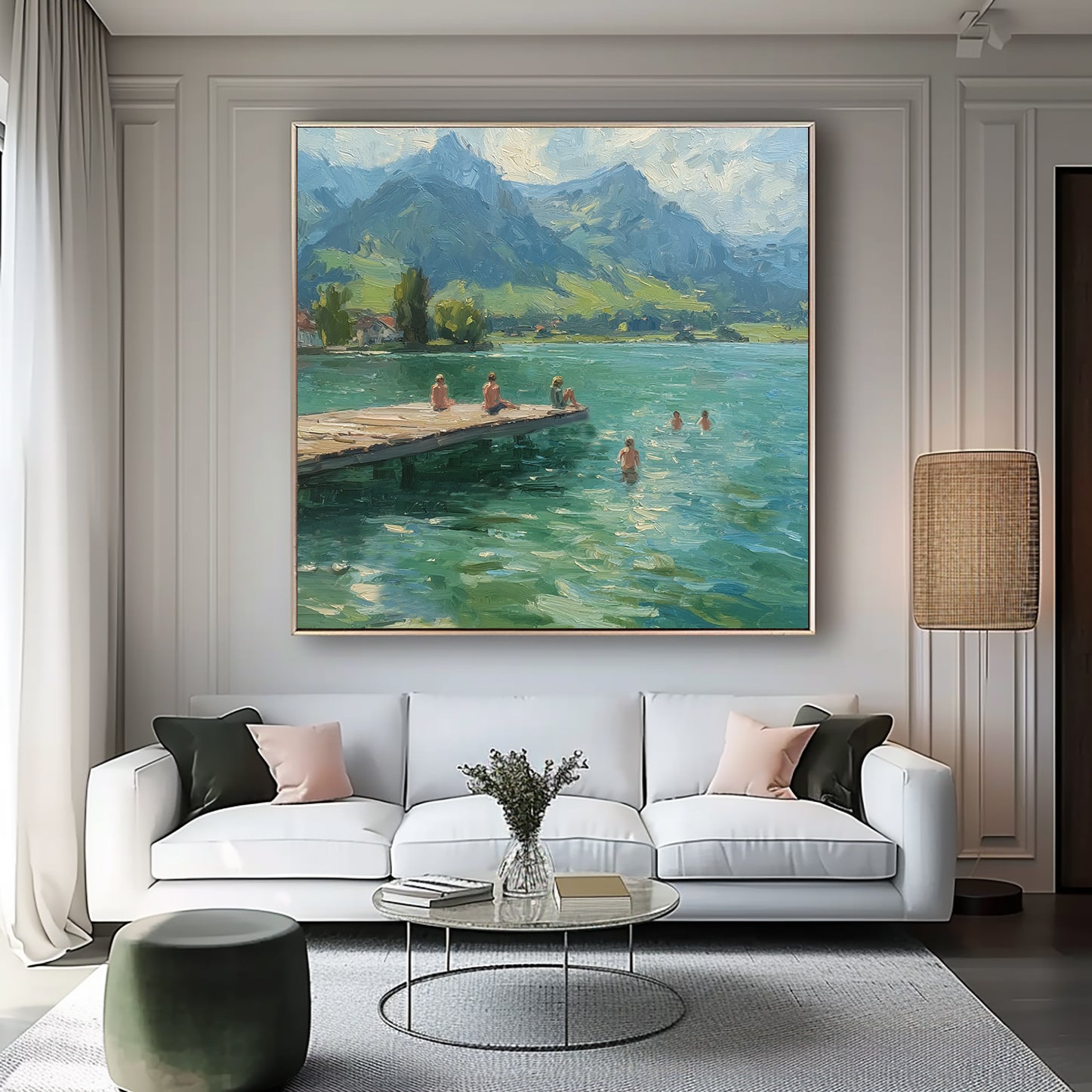 Summer family vacation wall art large Green Hand-painted oil painting 