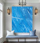 Large Blue surfing painting Wall Art Blue Minimalist Abstract Painting Light Blue surfing Abstract painting 