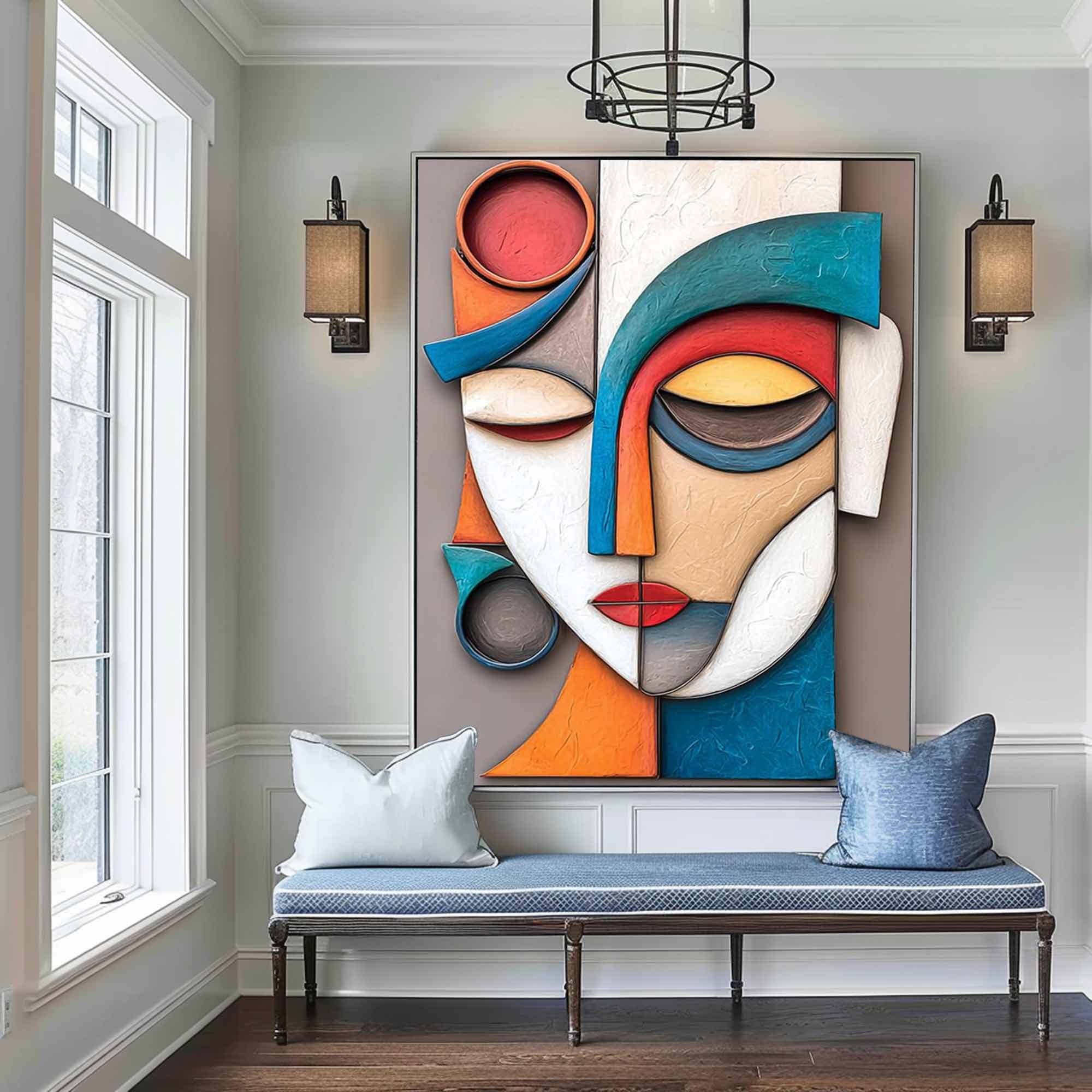 Wood carving wall art Wooden wall decor Art face Sculptured art Painting