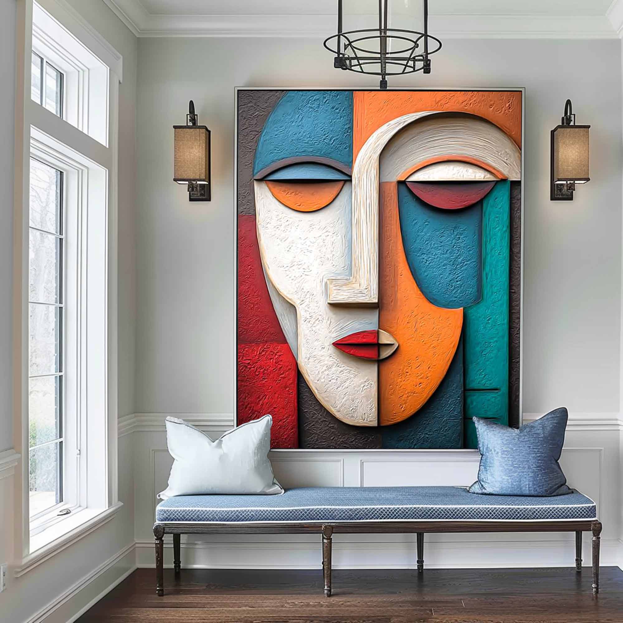 Wood carving wall art  face 3D Textured Wall Decor face Sculptured art