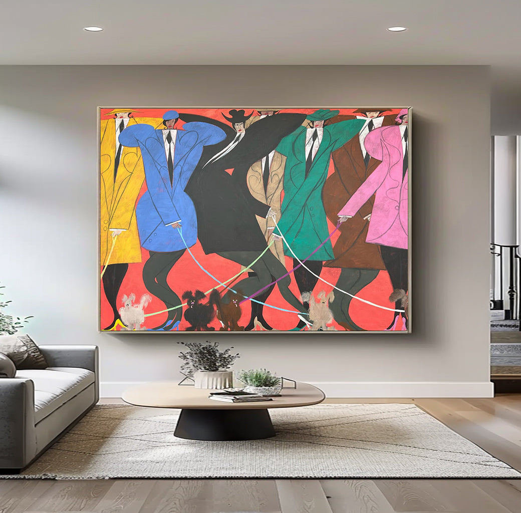 Mid-Century Modern Fashionistas Oil Painting - 80s Retro Style Hand-Painted Decor