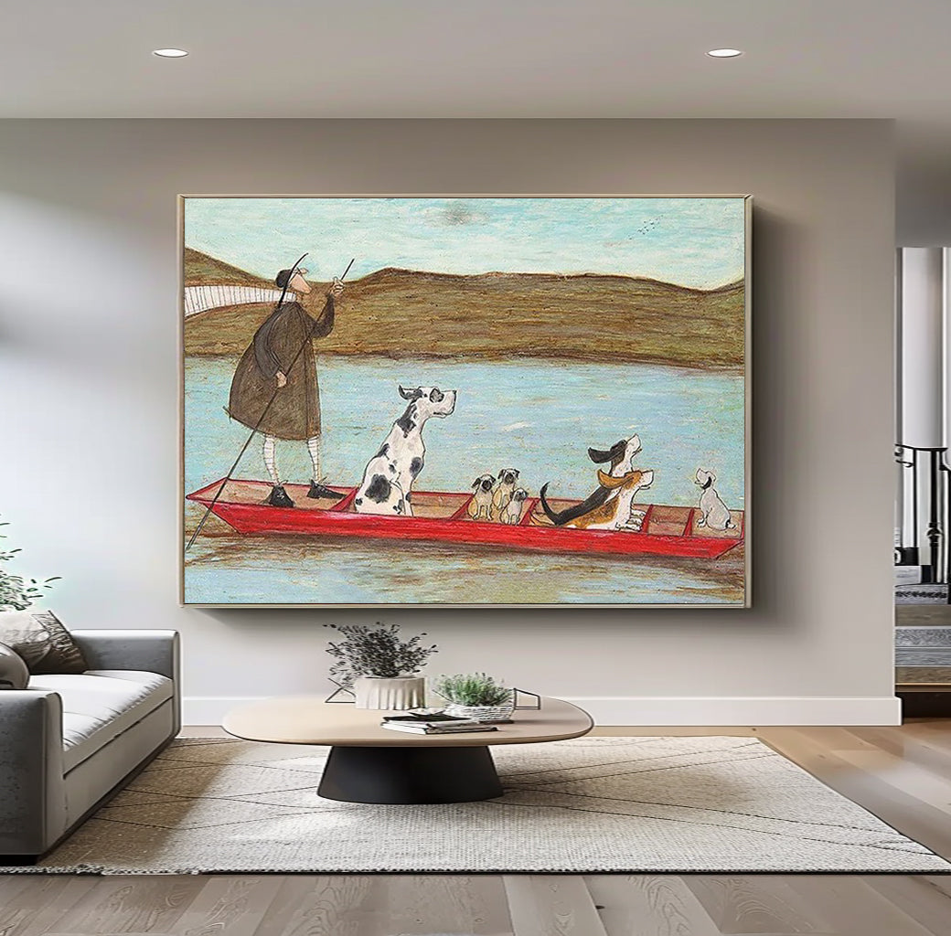 Modern Hand-Painted Canvas Wall Art, Quirky Animal Adventure Decor for Living Room