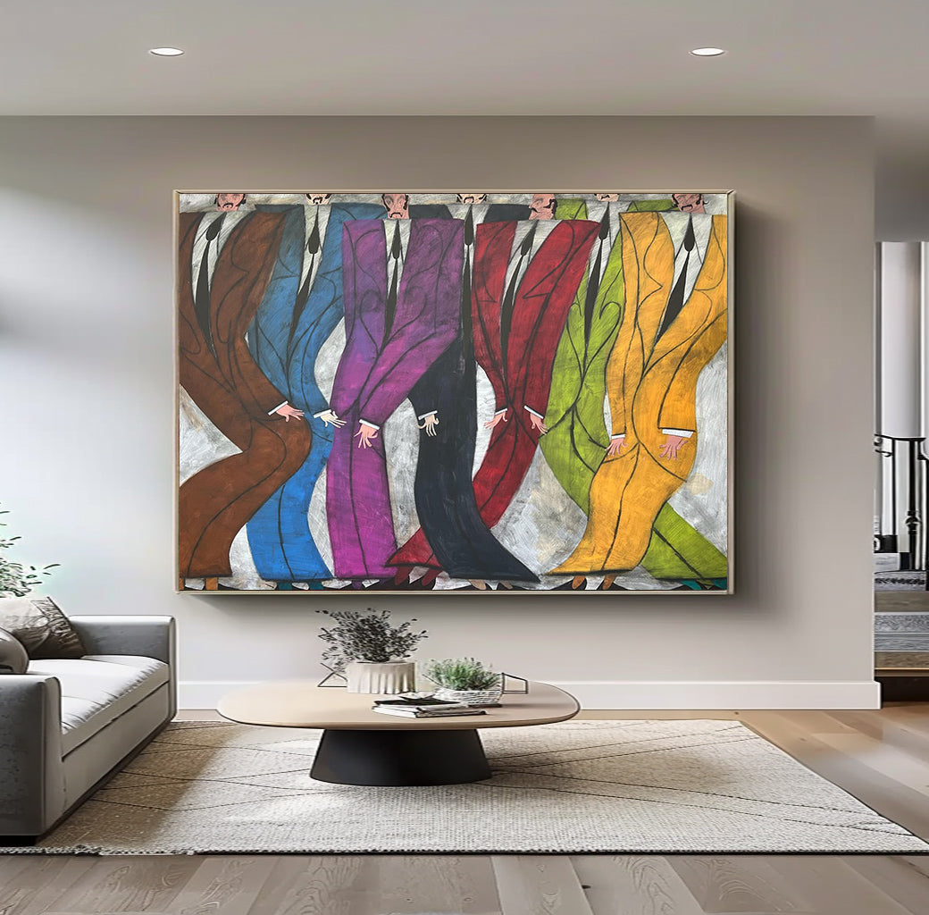 Colorful Modern Abstract Suits Oil Painting - Expressionist Gentlemen Canvas Wall Art