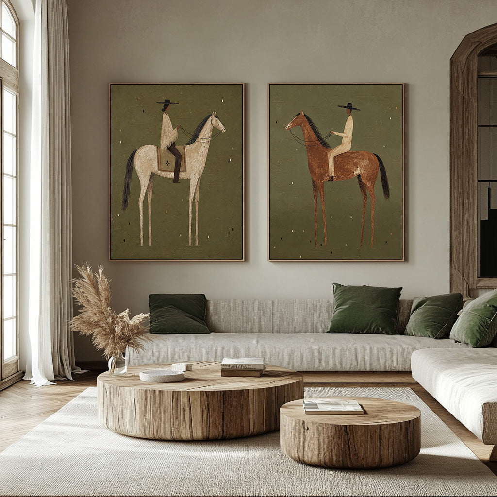 American Vintage Horse Riding Art Set Of Two Framed Canvas Prints For Living Room Wall Decor
