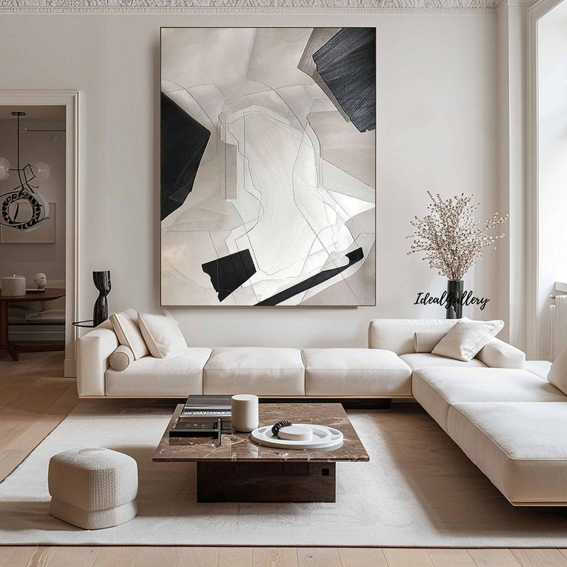 Beige canvas wall art Beige and Black Minimalist Painting Beige Abstract art Beige wall Decor