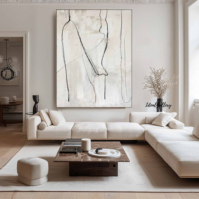 Large Beige Wall Art Beige Minimalist Art Black and Beige Canvas Art Large Beige Abstract Art