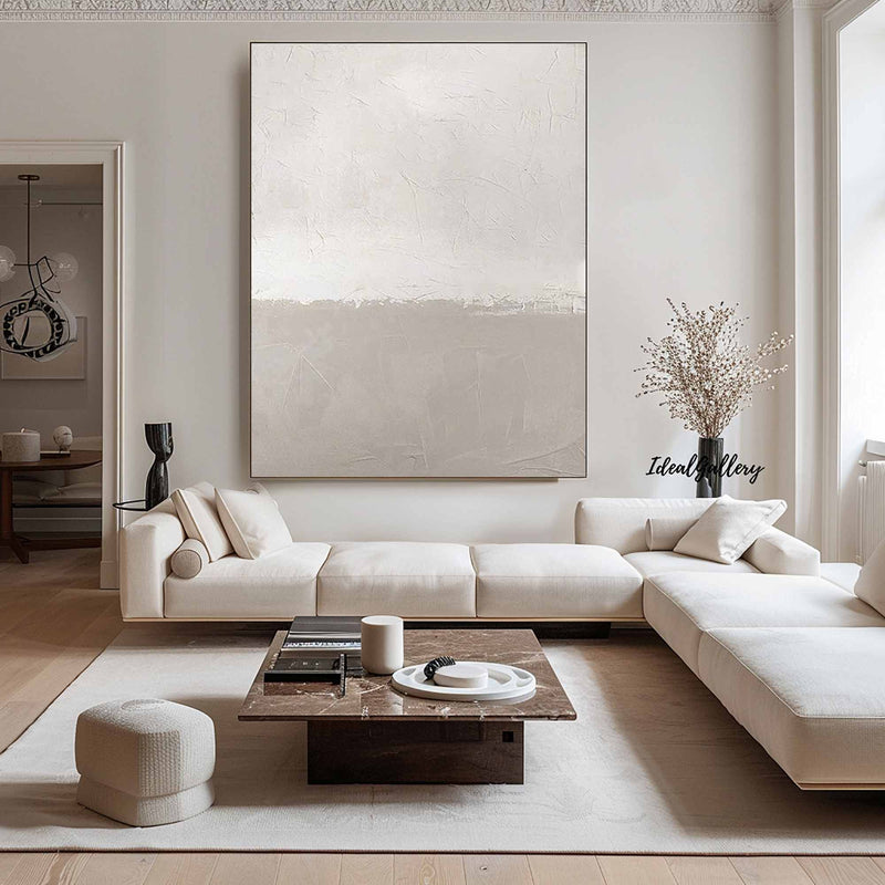 Beige and white canvas wall art Beige and white Minimalist Painting Beige Abstract art 