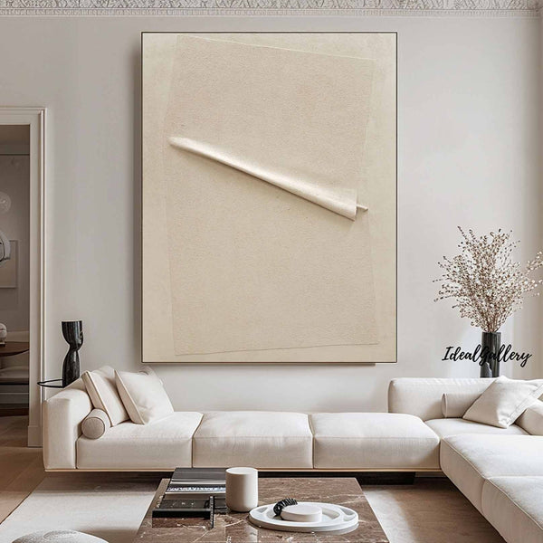 Beige Minimalist Wall Art,Beige 3D Textured Painting,Large Beige Textured Painting