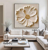 Creamy White 3D Texture Flower Painting Creamy White Minimalist Floral Painting Large 3D White Flower Painting