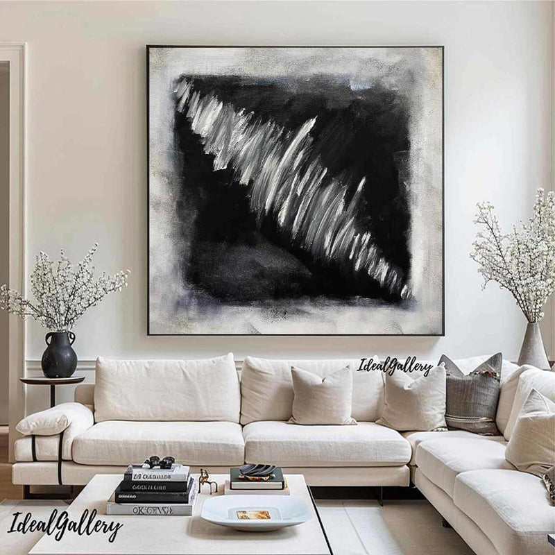 Black White Abstract Art Black Abstract Painting Large Black Abstract wall art Boho Living Room Wall Art