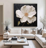 White 3D Texture Flower Painting White Minimalist Floral Painting Boho Living Room Wall Art Daisy Flower Wall Art