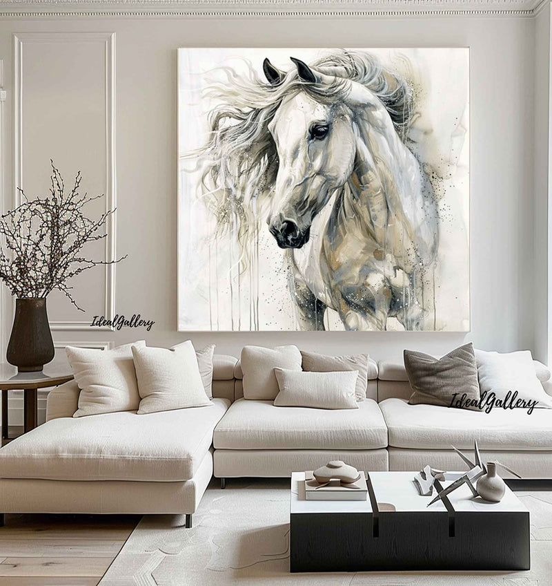 Horse Abstract Painting white horse painting Personalized Gifts Animal Painting Horse Painting Horse Oil Painting