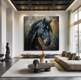 Ferghana horse painting black horse head painting Horse oil painting horse head painting Animal Painting black horse head painting