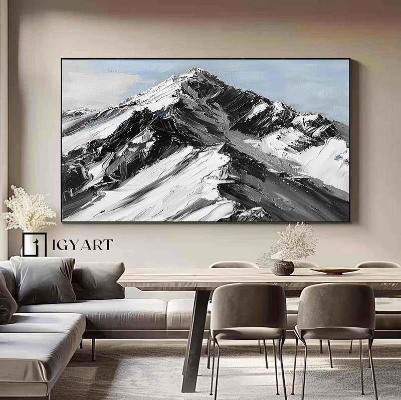 Large Original Mountain Painting Snow Mountain Wall Art Snow Mountain Painting Skiing Ar