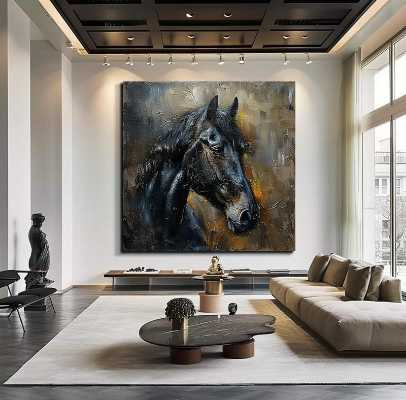 Horse oil painting, brown horse painting, horse head painting, black horse head painting Animal Painting