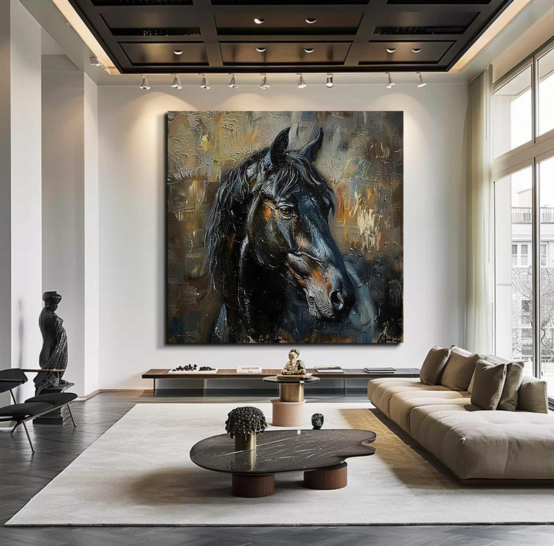 Horse oil painting, brown horse painting, horse head painting, black horse head painting Animal Painting