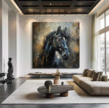 black horse head painting Horse oil painting horse head painting Animal Painting black horse head painting