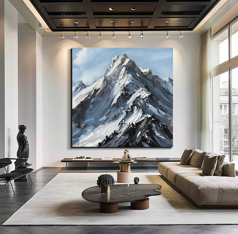 Mountain Abstract art Black and white Mountain Painting Blue Mountain textured wall art 