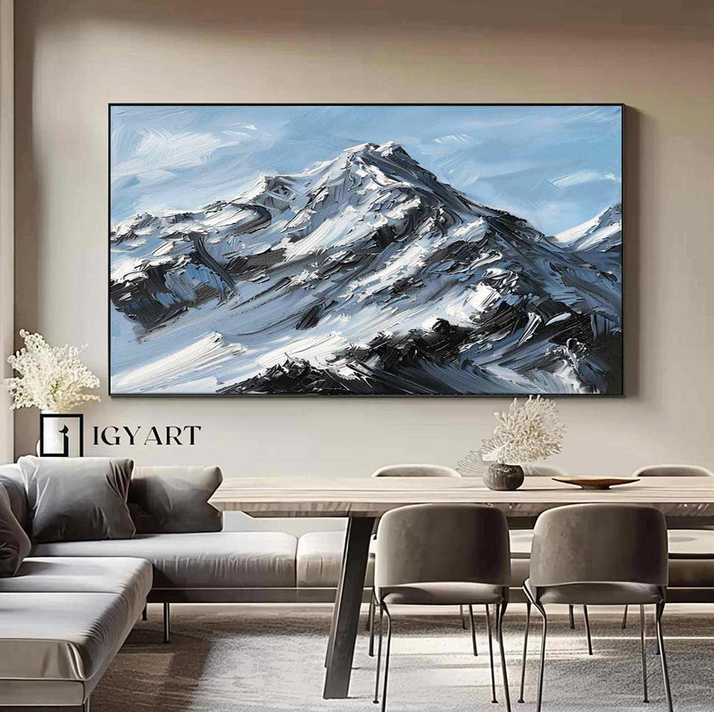 Large Original 3D White Mountain Painting Snow Mountain Wall Art Snow Mountain Painting Skiing Art