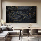 Large Black Abstract Painting Black and Gold abstract wall art Black and Gold Minimalist Painting