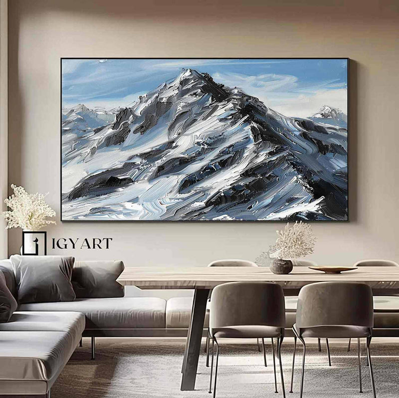 Snow Mountain Wall Art Large Original 3D White Mountain Painting Snow Mountain Painting Skiing Art