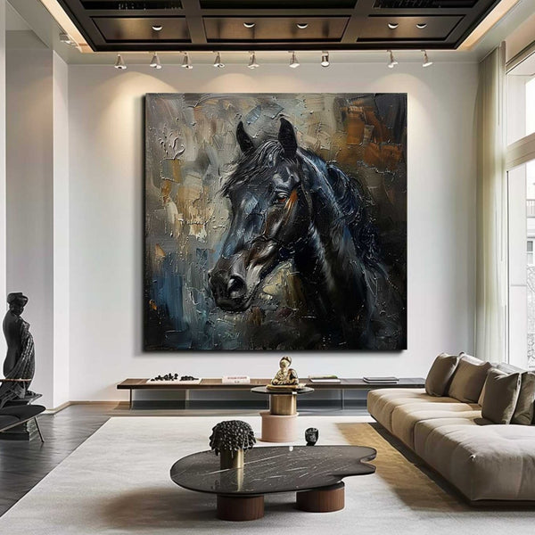 black horse head painting Horse oil painting horse head painting Animal Painting