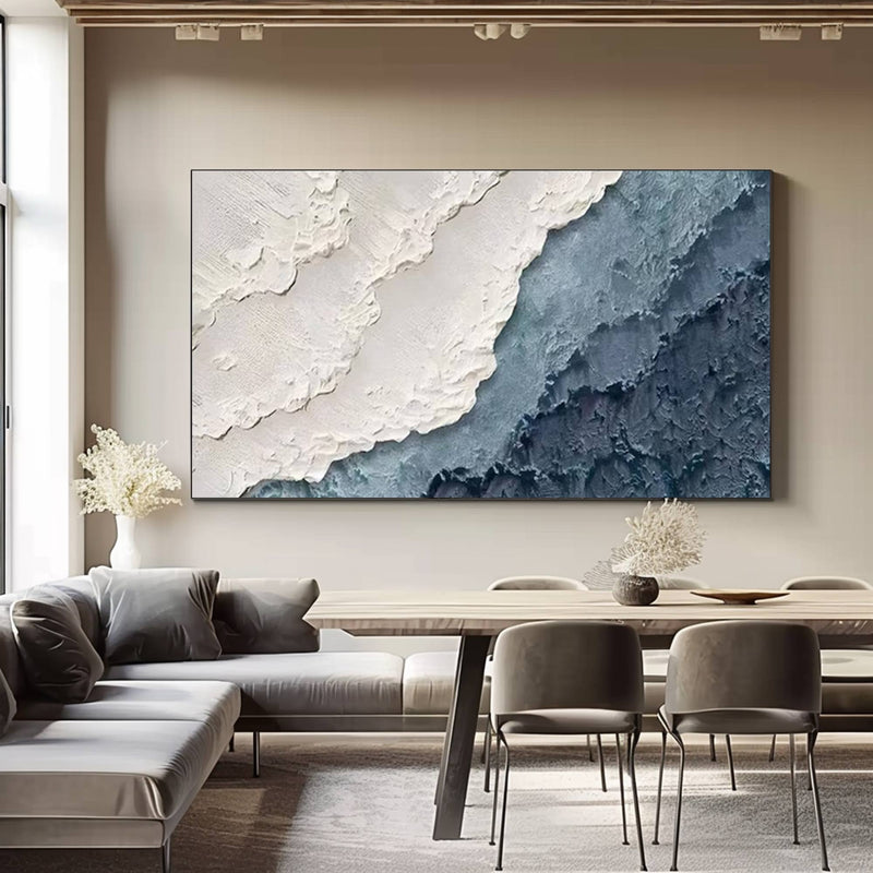 Large Blue waves Abstract painting Blue Sea Wave textured wall art Light Blue plaster wall art large Blue abstract wall art