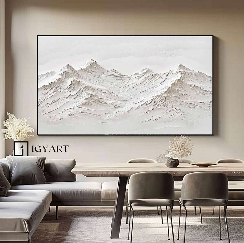 mountain painting white Snow mountain painting white Snow mountain textured wall art