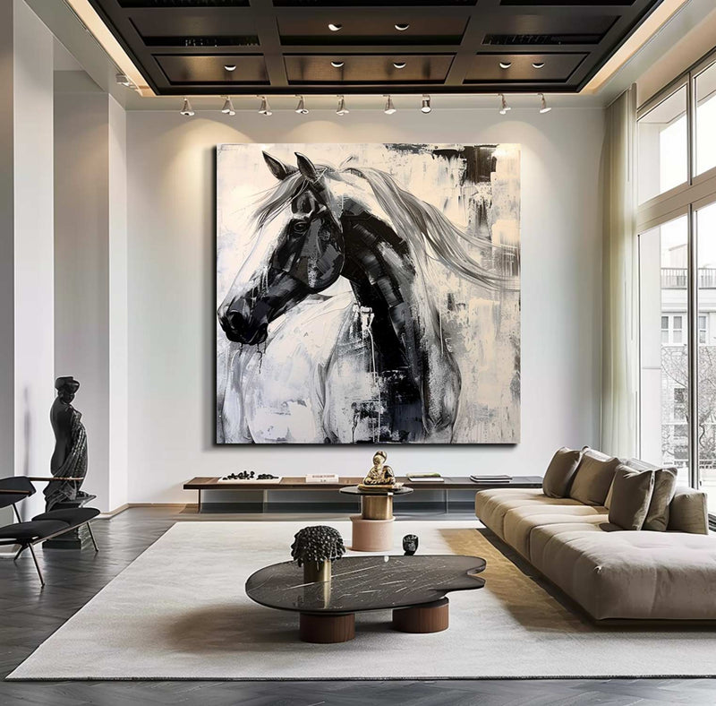 Personalized Gifts Horse oil painting, black horse painting, horse head painting Animal Painting