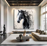 Personalized Gifts Horse oil painting, black horse painting, horse head painting Animal Painting