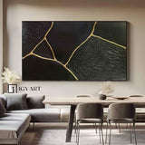 Large Black Abstract Painting Black and Gold abstract wall art Black and Gold Minimalist Painting