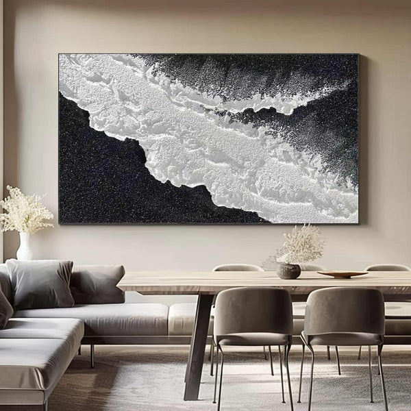 Large Black and white Abstract art Black Ocean wave Abstract Painting Black 3D Textured Painting