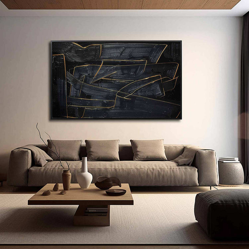 Large Black Abstract Painting Black and Gold abstract wall art Black and Gold Minimalist Painting