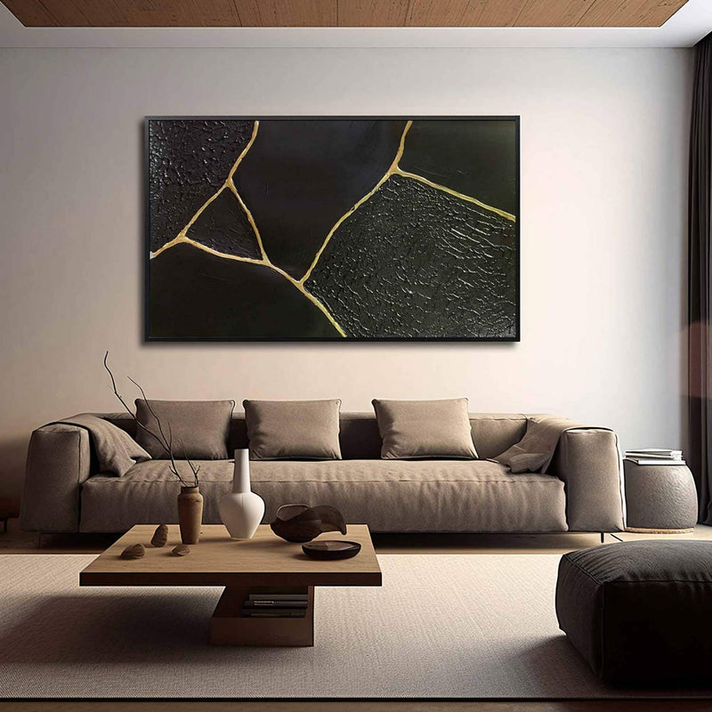 Large Black Abstract Painting Black and Gold abstract wall art Black and Gold Minimalist Painting