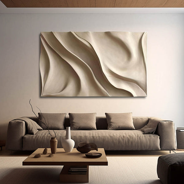 Wood carving wall art Art Beige Sculptured art Painting sculpture Abstract 3D Textured Wall Art