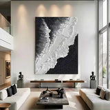 Large Black and white Waves Abstract Painting Black and white Waves Textured Painting