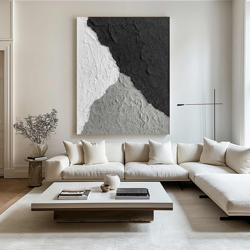 Large Black and white Abstract Painting Black and white wall art Black and white 3D Textured Painting