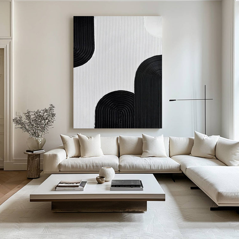 Large Black and white Abstract Painting Black and white wall art Black and white 3D Textured Painting