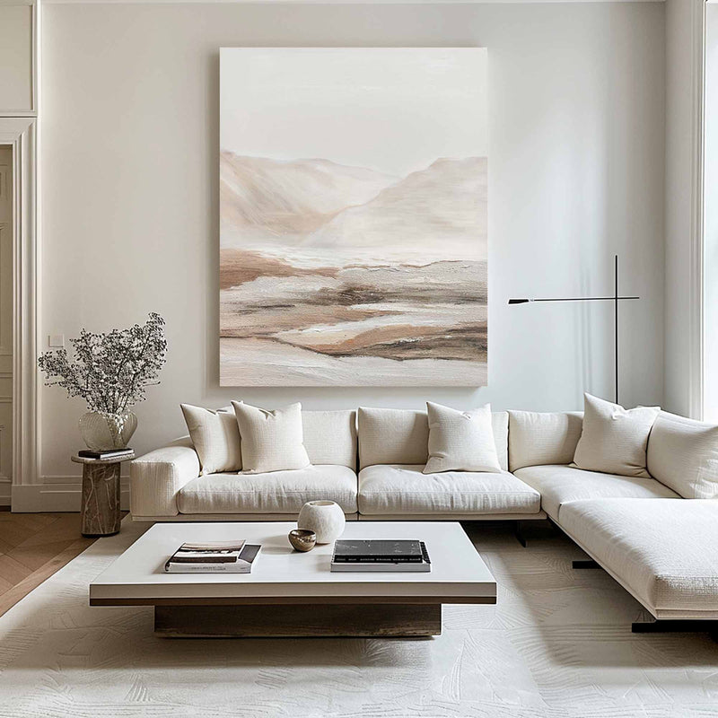 Beige canvas wall art Beige landscape painting Beige Abstract art Beige and white wall Decor Beige wall art