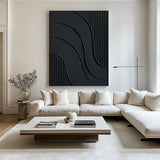 Black wall art Black wall decor Black Abstract art Black 3D Textured Painting